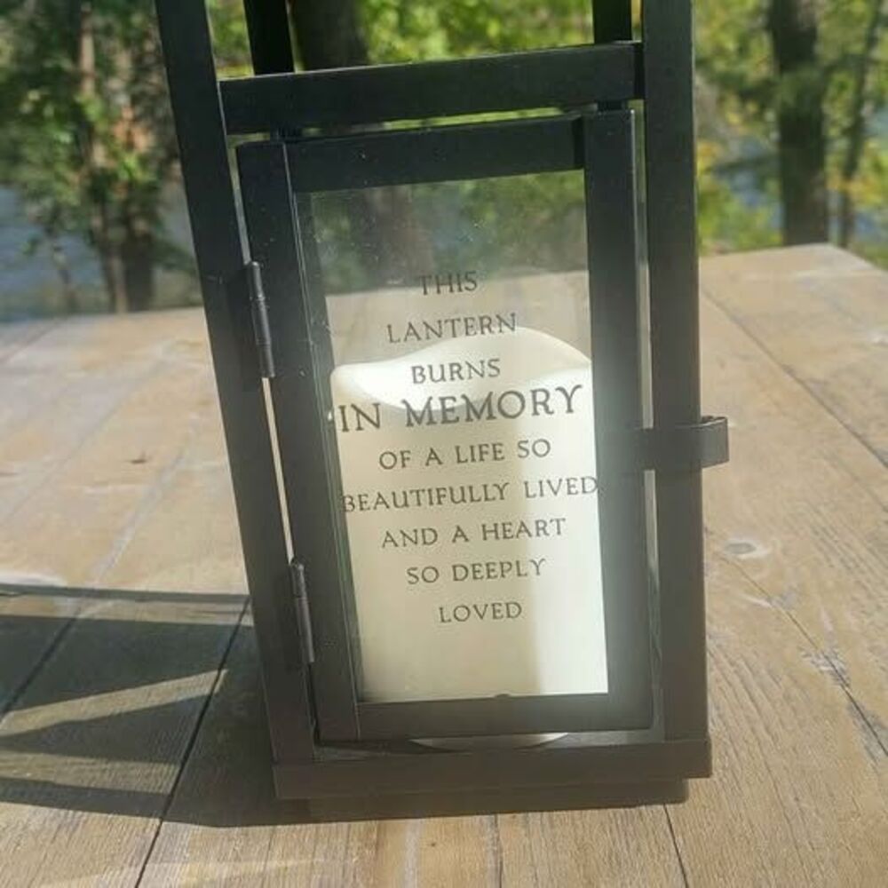 Memorial Lantern – “This Lantern Burns in Memory” – LED Candle & Timer – 10"